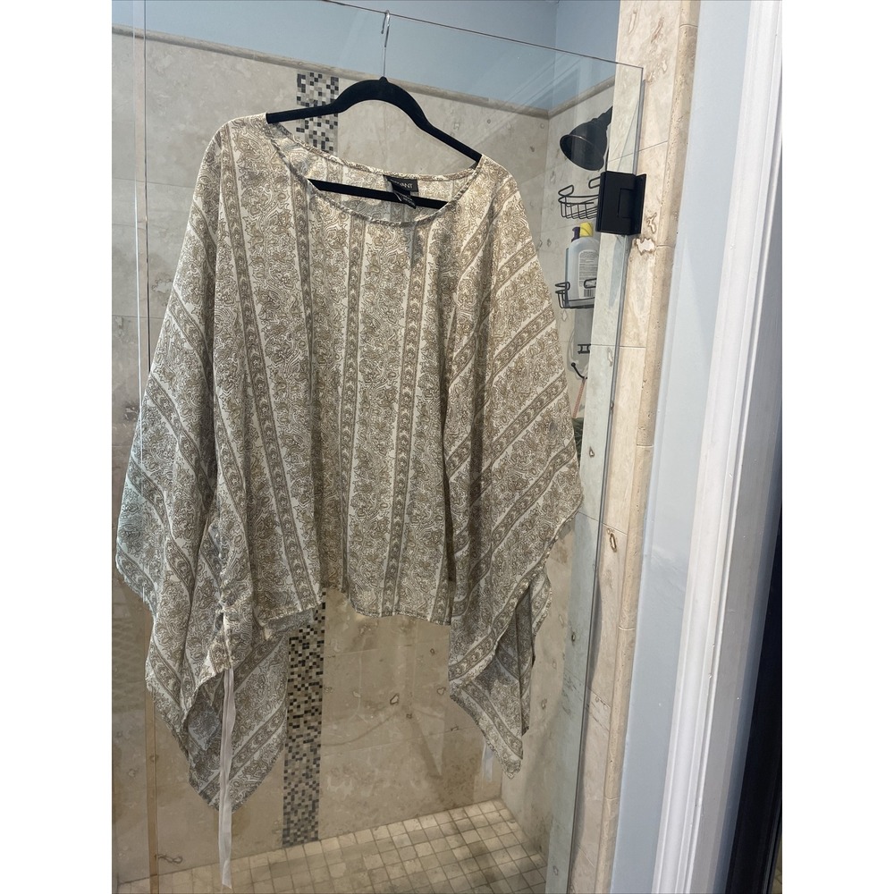 Lane Bryant Womens Plus 22 / 24 Floral Gathered Tunic Top Kimono Tan Yellow